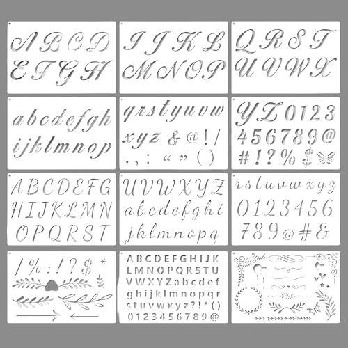 NOPVUFA Plantillas para Pintar 12 Piezas Plantillas Letras, Stencil Plantillas Pintura Reutilizables, Números Alfabetos y Caracteres Plástico, para Scrapbooking Dibujo Graffiti Escritura