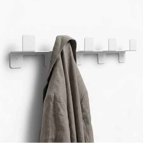YUNKE Perchero de Pared - 69 cm - Acero Blanco - 5 Ganchos con Repisa
