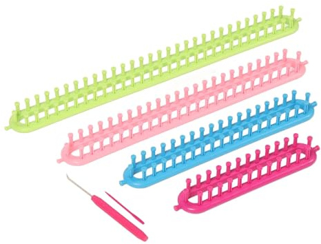 Jiawu Långt Stickvävsset, 6 St Rektangulära Vävvävstolar Av Plast med Nålsats för Halsduk för Mössor Tillverkningsverktyg Lättvikt Enkel Användning Släta Ytor