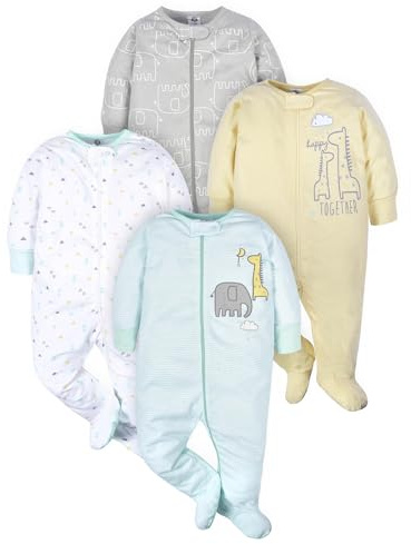 Gerber Unisex Baby 4 Pack Sleep 'N Play Footie Animals Green Newborn