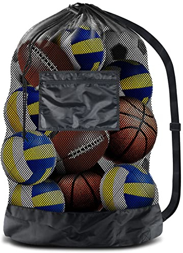 BROTOU Thickened Extra Large Sports Ball Bag Mesh Socce Ball Bag Heavy Duty Drawstring Bags Team Work for Holding Basketball, Volleyball, Baseball, Swimming Gear with Shoulder Strap (24” x 36”)