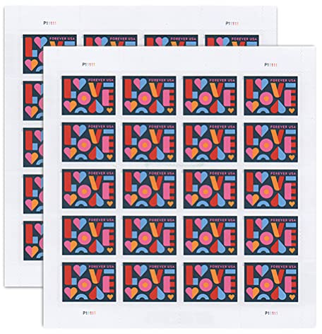 Love Stamps 2 Sheets of 20 US Postal First Class Valentine Wedding Celebration Anniversary Romance Party (40 Stamps)