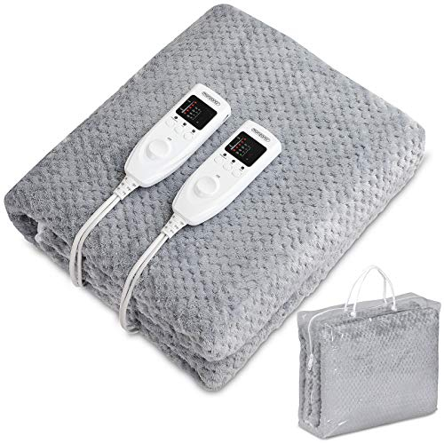 Monzana® Heizdecke Wärmeunterbett 160x140cm Timer Coral Fleece 2x60W grau Doppelheizdecke Überhitzungsschutz waschbar