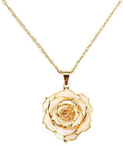 AliveRose Gold-Plated Necklace Gifts for Women, 24K Gold-Plated Real Rose Pendant Necklace Mothers Day Anniversaries Birthday Christmas Valentine's Day Gifts for Wife (Ivory)