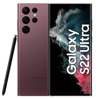 Samsung Galaxy S22 Ultra 5G Smartphone, 6.8 Zoll Dynamic AMOLED Display 2X, 120Hz, HDR10+, 108MP Kamera, 5.000 mAh Akku, Hybrid-SIM, Android 12 to 13 - Deutsche Version (128 GB, Burgundy)