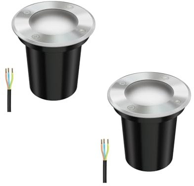 ledscom.de 2 st. markinbyggnadslampa BOLI för utomhusbruk, IP67, rostfritt stål, frostad, rund, 108mm Ø inkl. LED-lampa 450lm varmvit