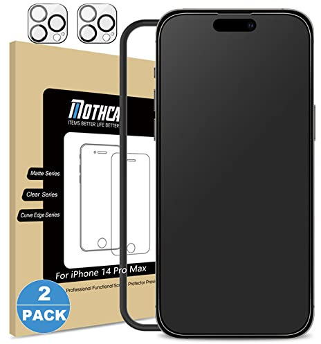 Mothca 2 Pack Matte Glass Screen Protector for iPhone 14 Pro Max [6.7 inch] + 2 Pack Camera Lens Protector, Anti-Glare & Anti-Fingerprint Tempered Glass Film, Bubble Free Case Friendly Smooth as Silk