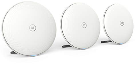 BT Whole Home Wi-Fi Pack of 3 Mesh Discs for Seamless, Speedy (AC2600) Connection, Wi-Fi Everywhere in Medium to Large Homes, App for Complete Control and 1 Year Warranty