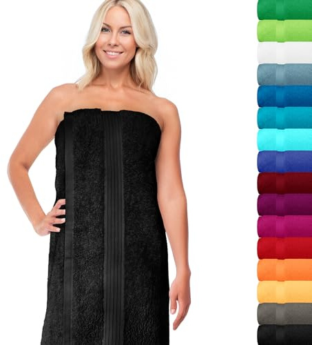 Lashuma Saunahandtuch 85x220 cm Schwarz, Linz großes Saunatuch lang, XXL Badehandtuch für Wellness, Pool, Sonnenliege und Schwimmbad