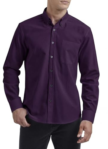 HISDERN Camisa de Hombre Manga Larga Oxford Casual Informal Camisas de algodón con Bolsillo Regular Fit S-4XL