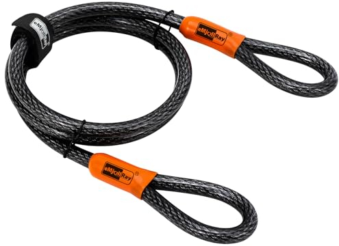 eMjollRay Fahrradschlaufenkabel, 10 mm geflochtenes Schlaufenkabel, Roller-Kabelschlösser, Dickes Schlaufenkabel, Ati-Diebstahl-Sicherheitsschlaufenkabel für Roller, Fahrrad und Bügelschloss