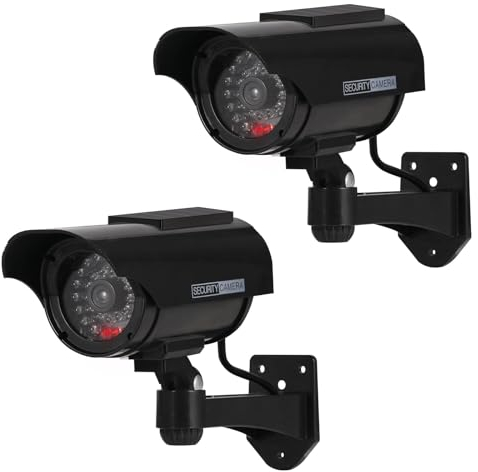 ERWEY 2 Stück Dummy Kamera Solar Betriebene Simulierte Dummy Surveillance Sicherheit Kamera mit Bli,Schwarze