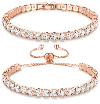 Krfy Armbänder für Damen Roségold Armband für Damen Tennisarmband für Damen Kristall Armband Damen Schmuck Verstellbares Armband Set für Damen Mädchen Roldgold