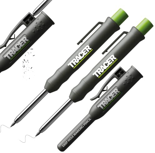 Tracer Deep Hole Carpenter Pencil Twin Pack | 2 x Construction Pencil | Twin Pack – 2 x Deep Hole Builders Pencil with Site Holster & Sharpener for Joiners, Chippies & Framers