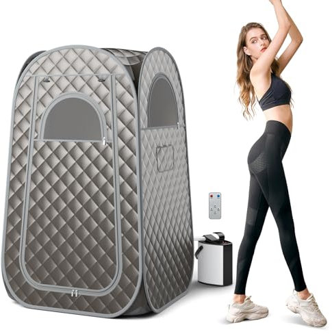 COSTWAY Portable Sauna Steam for Home, Folding Full Body Sauna Tent Steam Room with 3L Steamer Generator, Remote Control & Chair, Pop-Up Personal Home Sauna Pod Box for Therapy Detox Slimming (Grey)