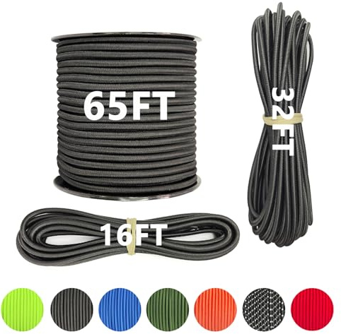 LUYADIN 1/4 x 32' Marine Grade Bungee Cord Elastic Shock Cord, Kayak Stretch String Rope, Heavy Duty Bungee Shock Cords for Repairing Tent Poles, DIY, Tie Downs (Black)