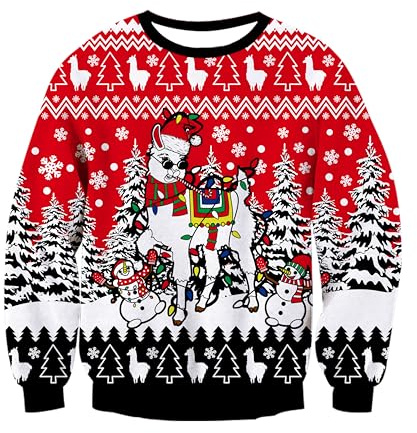 Goodstoworld Weihnachtspullover Männer Damen Alpaca Druck Weihnachtsmann Weihnachts Pullover Unisex Strickpullover Neuheit Ugly Strickmuster Partner Pulli L