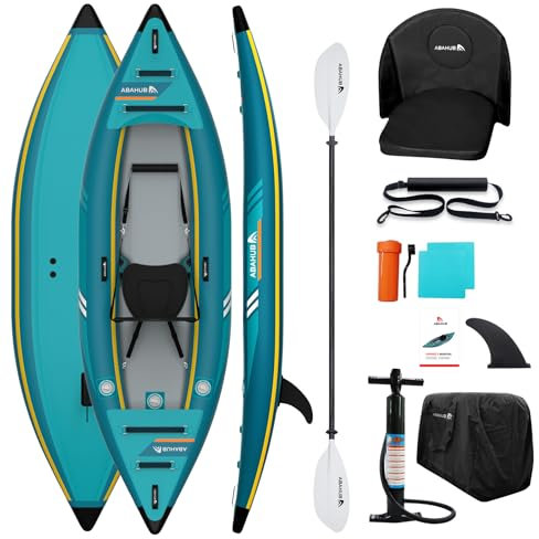 Abahub 320cm Aufblasbares Kajak 1 Person Inflatable Kayak mit Kajak Paddel, Kajaksitz, Fußstütze, Handpumpe und Tasche für Kajakfahren Kanu Schlauchboot 1 Platz 320x89x23cm Blau