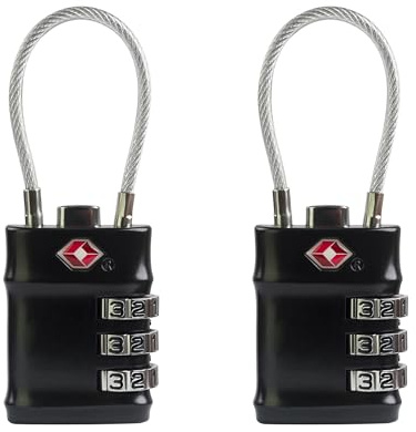UP Security Serrures TSA pour Bagages, Cadenas à Combinaison 3 Chiffres, Lot de 2 Cadenas TSA Homologués, Cadenas à Câble avec Code pour Casier de Gym Fermeture Éclair de Sac à Dos (Noir+Noir)
