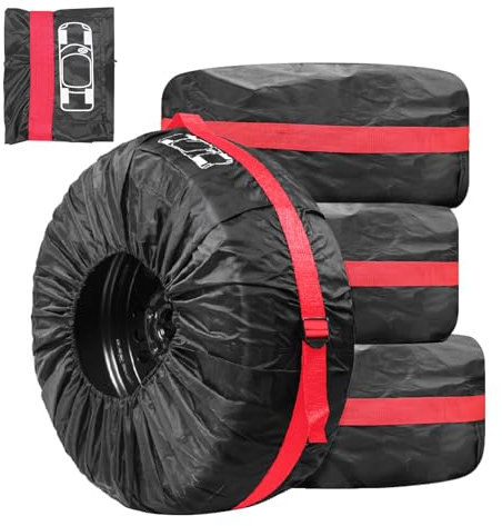 PWGHWG Reifentaschen Set 13-18 Zoll, 4 Stück Reifenschutzhülle mit Tragegriff, Waterproof Staubdicht Reifenbezug, Reifenaufbewahrung für Sauberer Transport und Lagerung, Schwarz, S(Ø66cm)