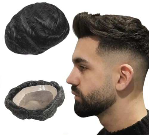 NLW Toupet di capelli umani per gli uomini Centro Mono fine con Poly intorno 25 millimetri riccioli afro sistema di sostituzione dei capelli naturale pezzo capelli umani per gli uomini 9 * 6
