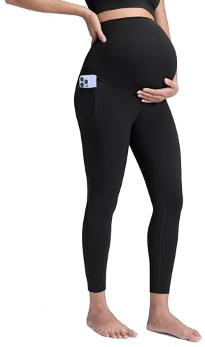 CRZ YOGA Mujeres Butterluxe Maternidad Leggings 63cm - Entrenamiento Yoga Embarazo Pantalones Bolsillos Negro 38