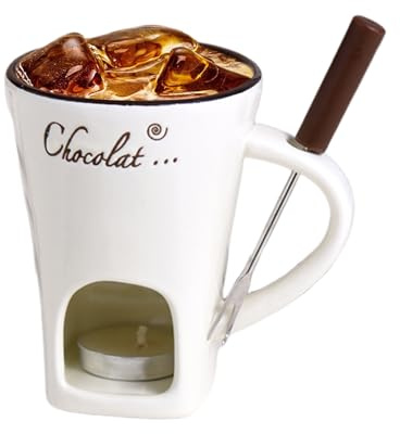 Lpoppcx Lot de tasses à fondue au chocolat, 130 ml, en céramique avec fourchette, petite tasse à fondue au fromage pour dessert, sauce, anniversaire, soirée romantique, pique-nique, fête
