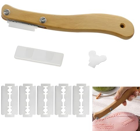 Coltello da panettiere, coltello per baguette, utensile per tagliare l'impasto con 5 lame, set di coltelli per tagliare l'impasto, coltello per incidere baguette, incisione di motivi per il pane, tagl