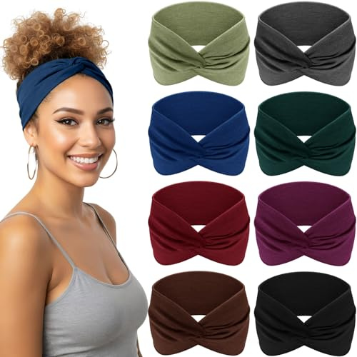 Kavya 8 Pezzi Fascia per Capelli Donna, Elastico Morbido Largo Boho, Bandana Multicolore per Yoga e Sport (Verde mela)