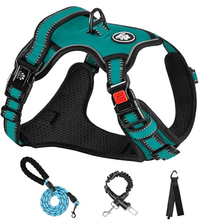 NESTROAD Hundsele medelstora hundar, anti-dragsele för hundar medium, halsomkrets 33~43 cm bröstomkrets 43 ~ 64 cm, hundsäkerhetsbälte säkerhetssele hund vadderad, ljusblå, storlek M
