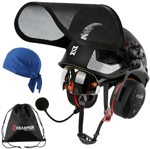 HEARMOR VOLTEK Casque de protection forestier en ABS équipé de Bluetooth 5.3 Protection des oreilles Shield LD HM, offre une protection complète pour la tête, les yeux, le visage et l'ouïe, résistant