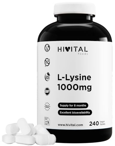 L-Lysin 1000 mg. 240 veganska tabletter för 8 månaders behandling. | Rent Lysin från vegetabilisk fermentering. Essentiell aminosyra baserad på L-Lysinhydroklorid. Tillverkad av HIVITAL.