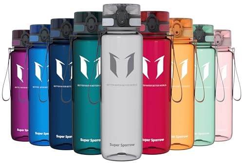 Super Sparrow Sports Water Bottle - 1000ml - Non-Toxic BPA Free & Eco-Friendly Tritan Co-Polyester Plastic - For Running, Gym, Yoga, Outdoors and Camping