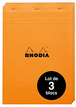 Rhodia 18200AMZC - Set mit 3 Notizblöcken N°18 DIN A4 (21x29,7 cm), kopfseitig geheftet, 80 Blatt mikroperforiert, kariert, Clairefontaine Papier weiß 80g, Cover Orange, 3 Stück