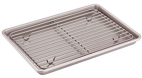 CHEFMADE Roasting Pan with Rack, 13-Inch Non-Stick Rectangular Shallow Dish Sheet Pan with Wire Rack for Oven Baking, BBQ, Jelly Roll and Roasting 9 x 13 x 1 (Champagne Gold)