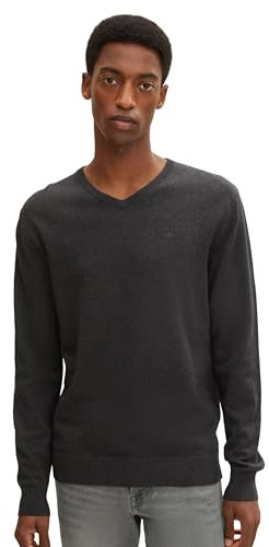 TOM TAILOR Herren 1012820 Basic Strickpullover Mit V-Ausschnitt, 10617 - Black Grey Melange, XL EU