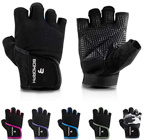 BIOMORPH Trainingshandschuhe für Damen und Herren I Fitness Handschuhe für Krafttraining, Bodybuilding, Crossfit (Schwarz, 25,5cm - 27,5cm - XXL)