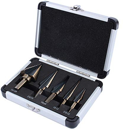 Broca escalonada, 50 piezas Juego clásico de brocas escalonadas de titanio Brocas escalonadas para metal, vástago de 3 lados/vástago hexagonal, diseño de dos flautas