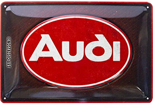 Nostalgic-Art Targhe Vintage, Audi – Logo Red Shine – Idea Regalo per Accessori per Auto, in Metallo, Design Retro per Decorazione, 20 x 30 cm