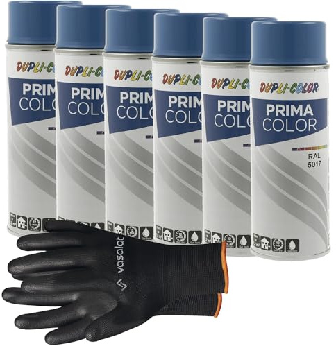 vasalat Dupli-Color Lackspray verkehrsblau glänzend RAL 5017 - Sprühlack für Metall, Kunststoff und Holz - wetterfeste Sprühfarbe für den Innen- und Außenbereich UV -beständig, 6 Stück