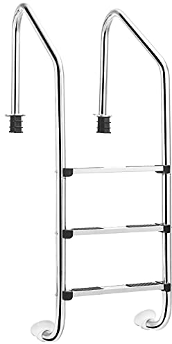 COSTWAY 3 stufiger Edelstahl Poolleiter, Schwimmbad Leiter bis 150kg belastbar, Einstiegsleiter Silber, Schwimmbadleiter rutschfest, Einbauleiter 53 x 63 x 147 cm