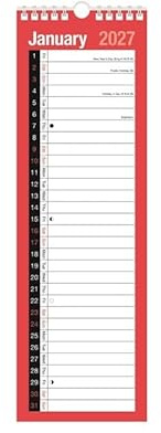 2027 Calendar Slim Month to View Spiral Bound Wall Planner for Home Business 1 January 2026 to 31 December 2027