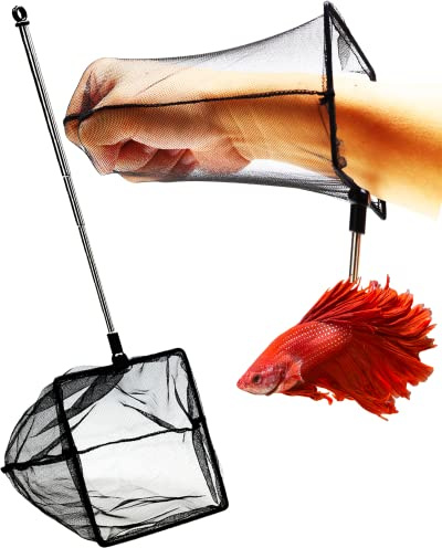 Aquarium Betta Fish Net Protect Delicate Fin, Soft Fine Deep Mesh Scooper w/Sturdy Extendable 7~14 Inch Stainless Steel Long Handle for Shrimp Fish Tank Small Pond & Pool (3 Inch Aquarium net)