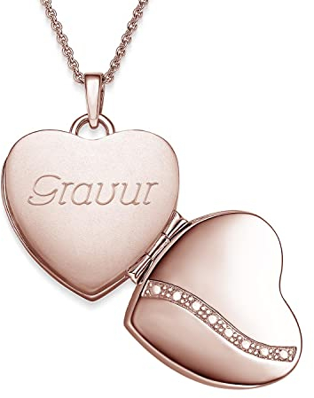 Medaillon zum Öffnen für Bilder Rosegold Herz | personalisierte Kette Damen | Foto Amulett Anhänger zum Aufklappen | Halskette Herzkette mit Gravur