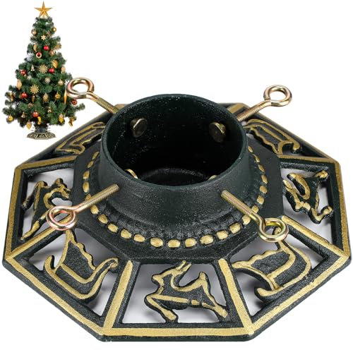 Huwena Weihnachtsbaumständer für lebende Bäume, echter Weihnachtsbaumhalter aus Gusseisen, unterstützt bis zu 2,4 m, 10,2 cm Durchmesser, 54,4 kg Gewichtskapazität für Weihnachten, rustikale