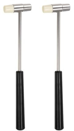 sourcing map 2pcs Double Face Small Plastic Metal Hammer 7 Round Dual Head Multifunctional Mallet with Soft/Hard Tips for Jewelry Watch Handcraft, Black