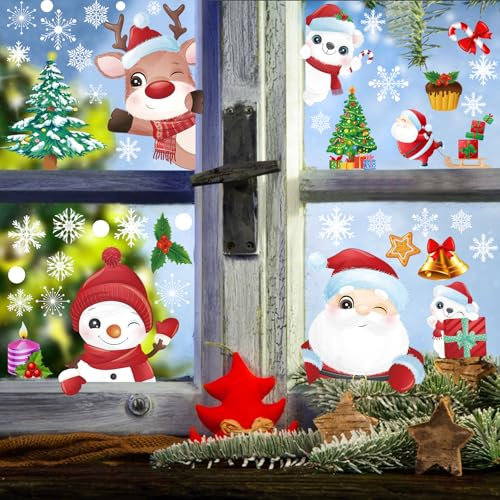 372 immagini di finestre di Natale per bambini, fiocchi di neve immagini di finestre di Natale autoadesivo bifacciale immagini di finestre di Natale per stelle decorazione di Natale americano finestra