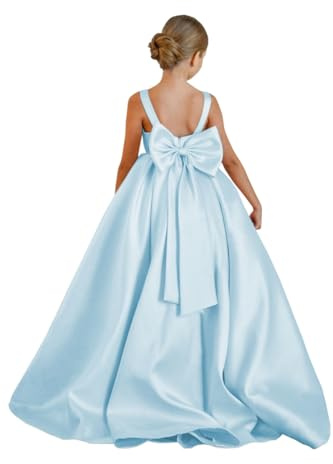 Vestito da damigella d'onore, per matrimonio, principessa, prima comunione, formale, concorso, ballo, con fiocco, Azzurro, 14 anni