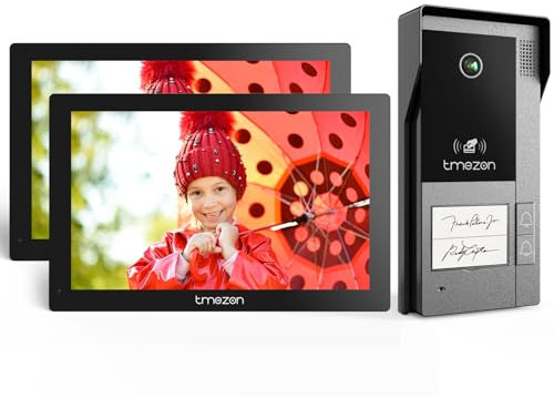 TMEZON M790 Visiophone sans Fil 2 Familles,Interphone Vidéo Connecté 2 Fils avec 2 Moniteurs Tactiles IP,Sonnette Filaire Extérieur à Vision Nocturne, Ouverture Porte par Badges/App