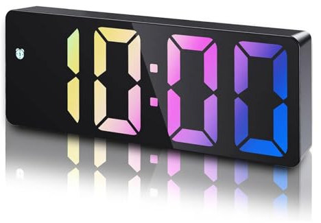 MVCUASF Alarm Clock LED Mirror Electronic Clock Bedside Digital Alarm Clock with Snooze, Date,Voice Control 3 Adjustable Brightness Bedroom Bedside Clock for Bedroom Living Room(Colour)